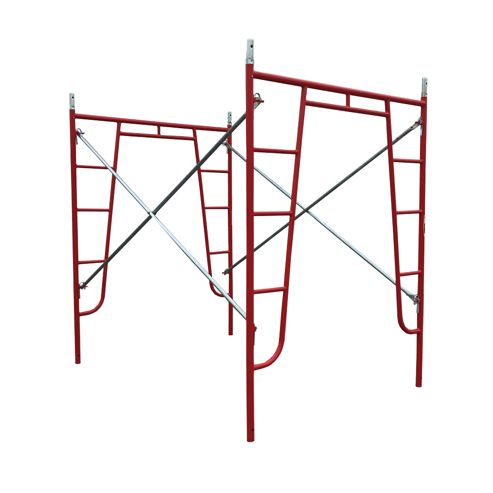 W-style walk-through scaffolding frame