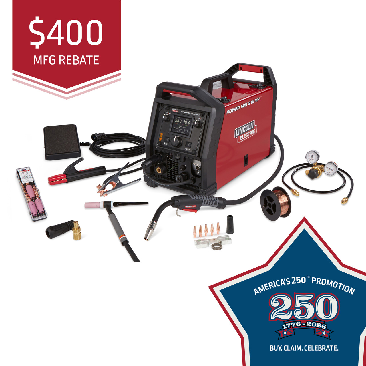 Lincoln Power MIG 215 MPi Multi-Process Welder TIG One-Pak K4878-1