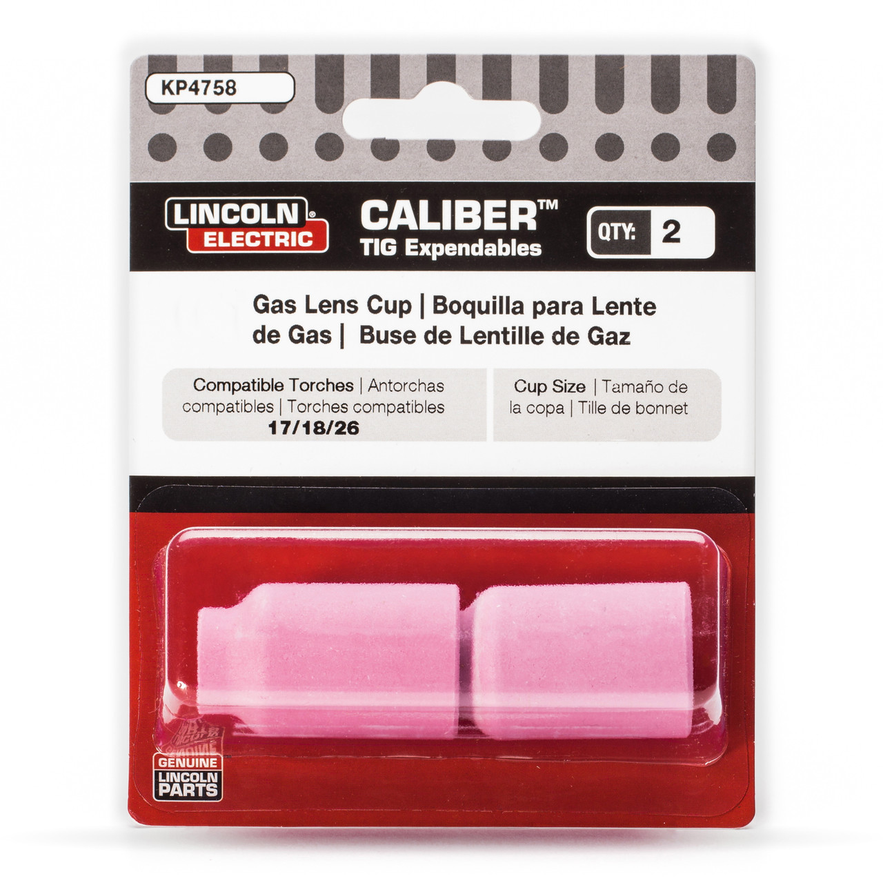 Lincoln Caliber Gas Lens Cup - #4, 17/18/26 Torches - 2/pack