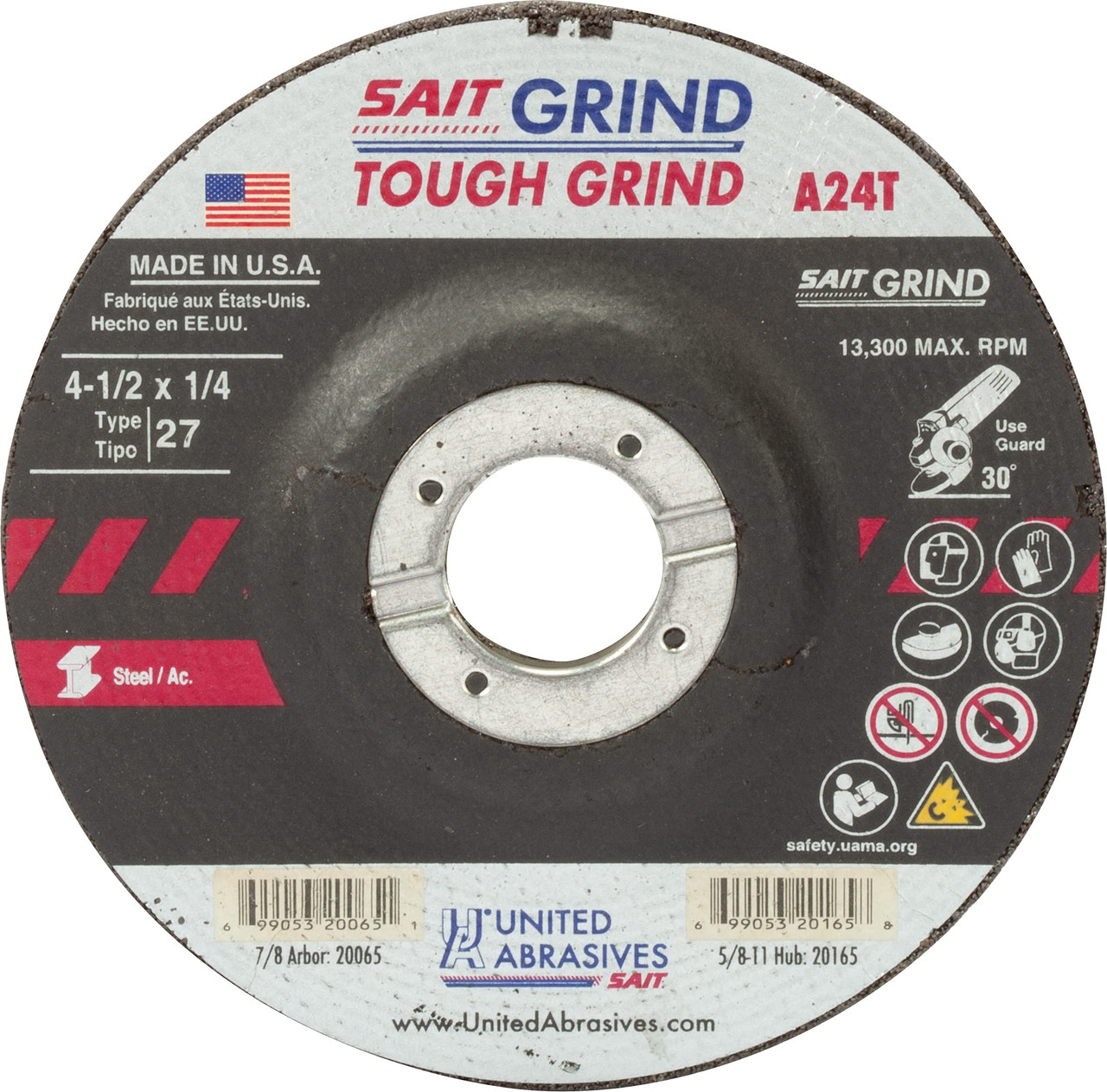 United Abrasives-SAIT 20185 A24T Tough Grind Grinding Wheel (Type