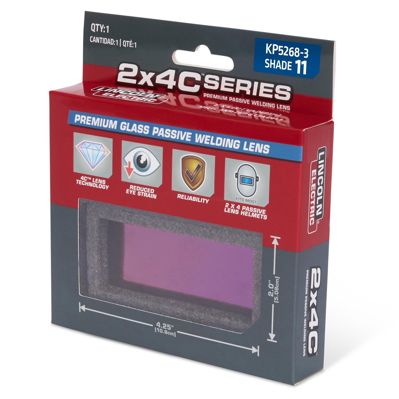 Lincoln Electric 2X4 C-Series Premium Glass Passive Welding Lens