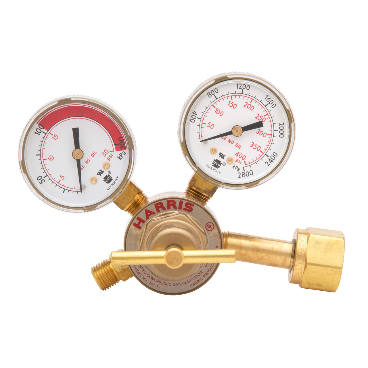 Harris 301-15-510 Acetylene Gas Regulator - Male CGA-510 - Single