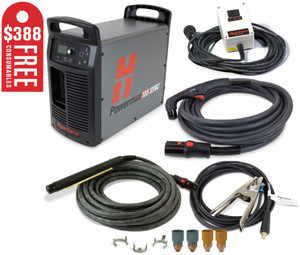 Hypertherm Powermax 105 SYNC Plasma Cutter w/ CPC Port,  25' 75 Degree Hand Torch, 35' 180 Degree Machine Torch, 25' Remote - 059687 Hypertherm Powermax 105 SYNC Plasma Cutter w/ CPC Port,  25' 75 Degree Hand Torch, 35' 180 Degree Machine Torch, 25' Remote - 059687