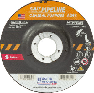 United Abrasives-SAIT 22030 A24R General Purpose Pipeline Wheel General Purpose (Type 27/Depressed Center) 4 1/2" x 1/8" x 7/8", 25-Pack United Abrasives-SAIT 22030 A24R General Purpose Pipeline Wheel General Purpose (Type 27/Depressed Center) 4 1/2" x 1/8" x 7/8", 25-Pack