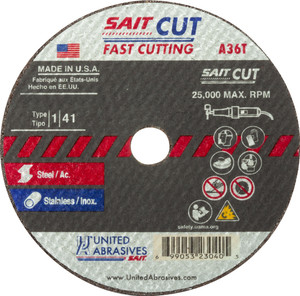 United Abrasives-SAIT 23069 A36T Fast Cutting Thin High Speed Cut-Off Wheels 4" x .035" x 3/8", 100-Pack United Abrasives-SAIT 23069 A36T Fast Cutting Thin High Speed Cut-Off Wheels 4" x .035" x 3/8", 100-Pack