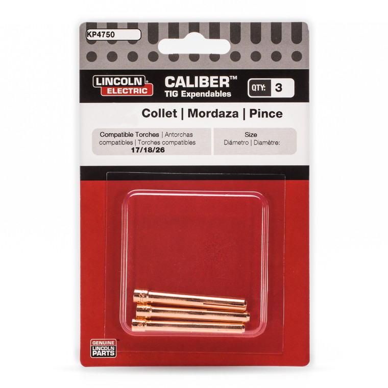 Lincoln Caliber Collet - 1/8" (3.2 mm), 17/18/26 Torches - 3/pack - KP4750-18