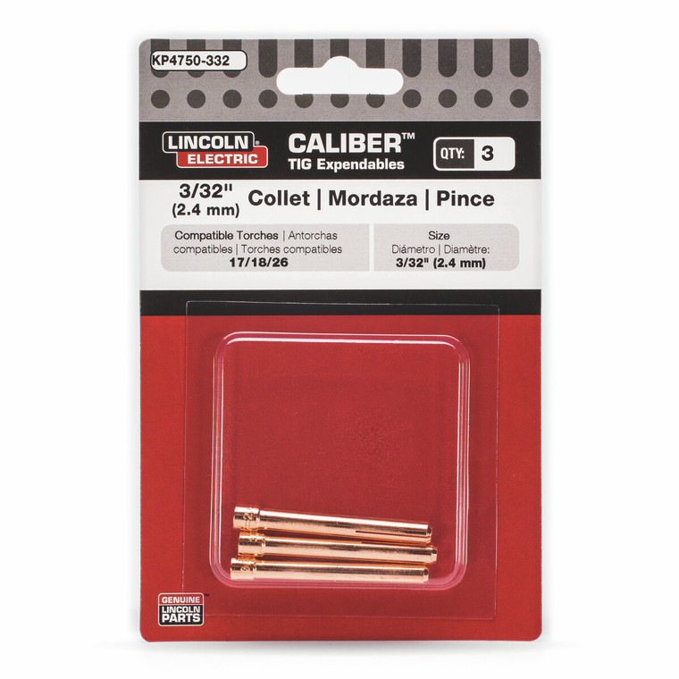 Lincoln Caliber Collet - 3/32" (2.4 mm), 17/18/26 Torches - 3/pack - KP4750-332