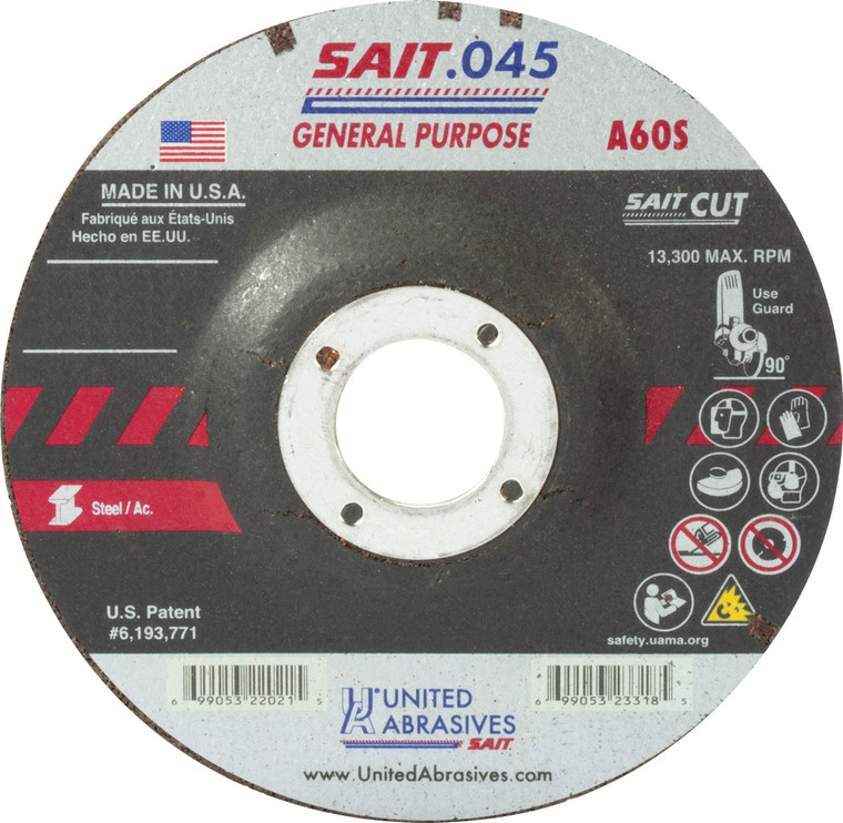 United Abrasives-SAIT 20916 A60S General Purpose Cutting & Notching Wheels (Type 27/Type 42) 7" x .090" x 5/8"-11, 10-Pack 