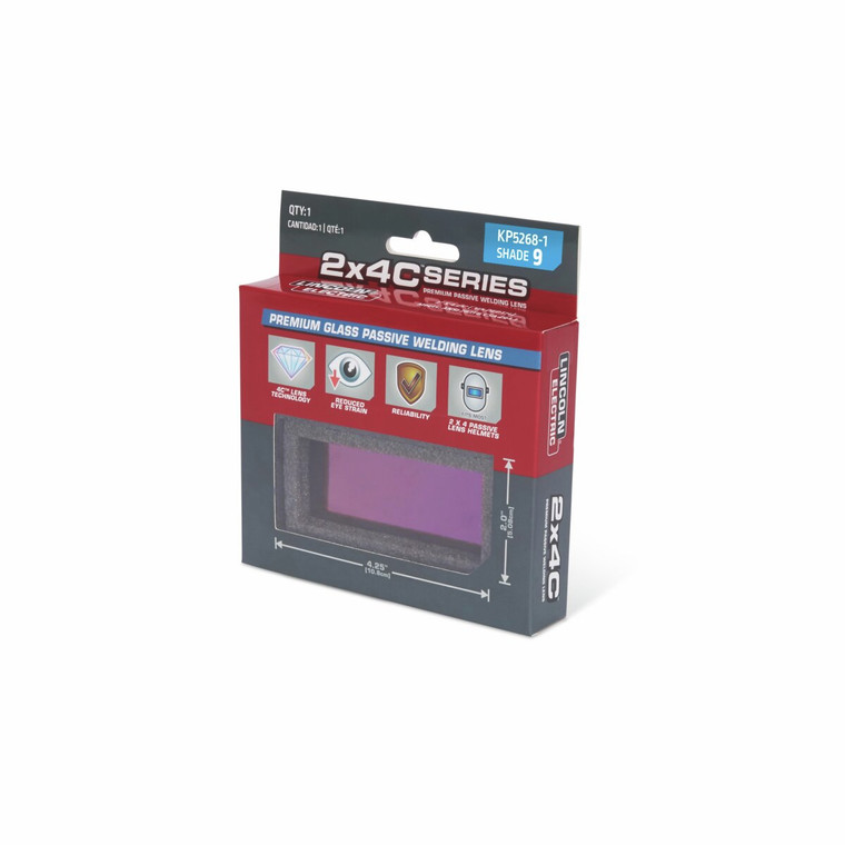 Lincoln Electric 2x4C Series Premium Glass Passive Welding Lens - Shade 9