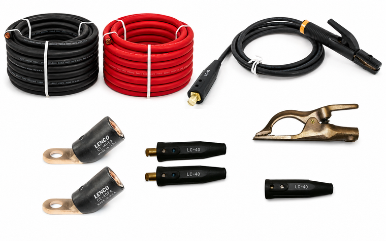 Direct Wire Set of 2/0 x 50' Welding Cable Red & Black, Whip & Connectors