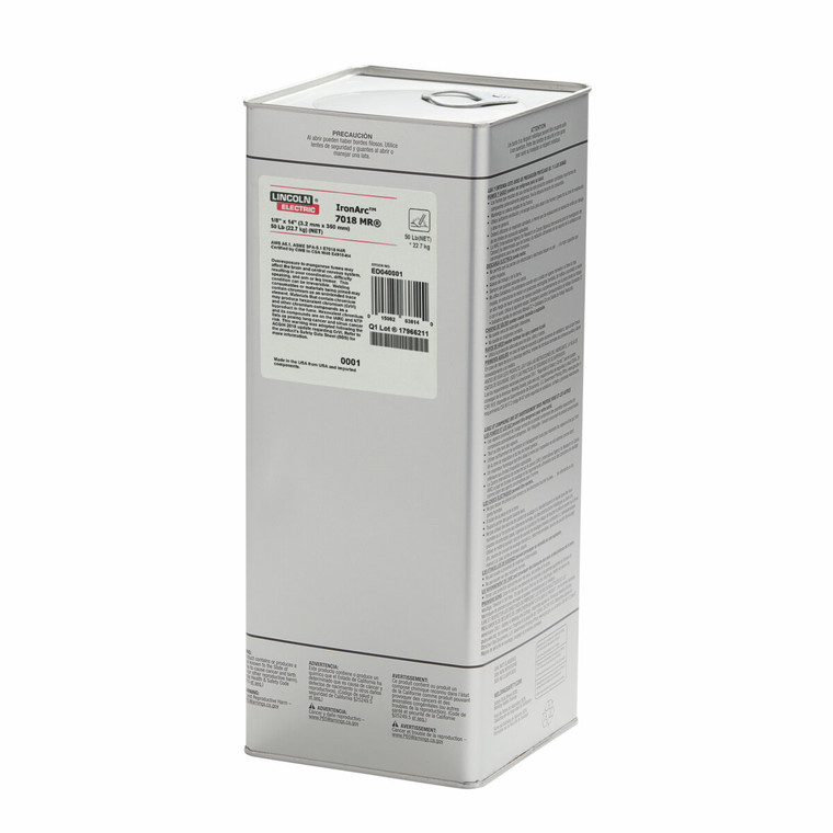 Lincoln IronArc 7018-1 MR Stick Electrode, 5/32 in., 50 lb Easy Open Can - ED040102