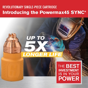 Hypertherm Powermax45 SYNC plasma cutter with single-piece cartridge technology