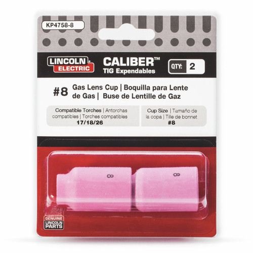 Lincoln Caliber Gas Lens Cup - #8, 17/18/26 Torches - 2/pack