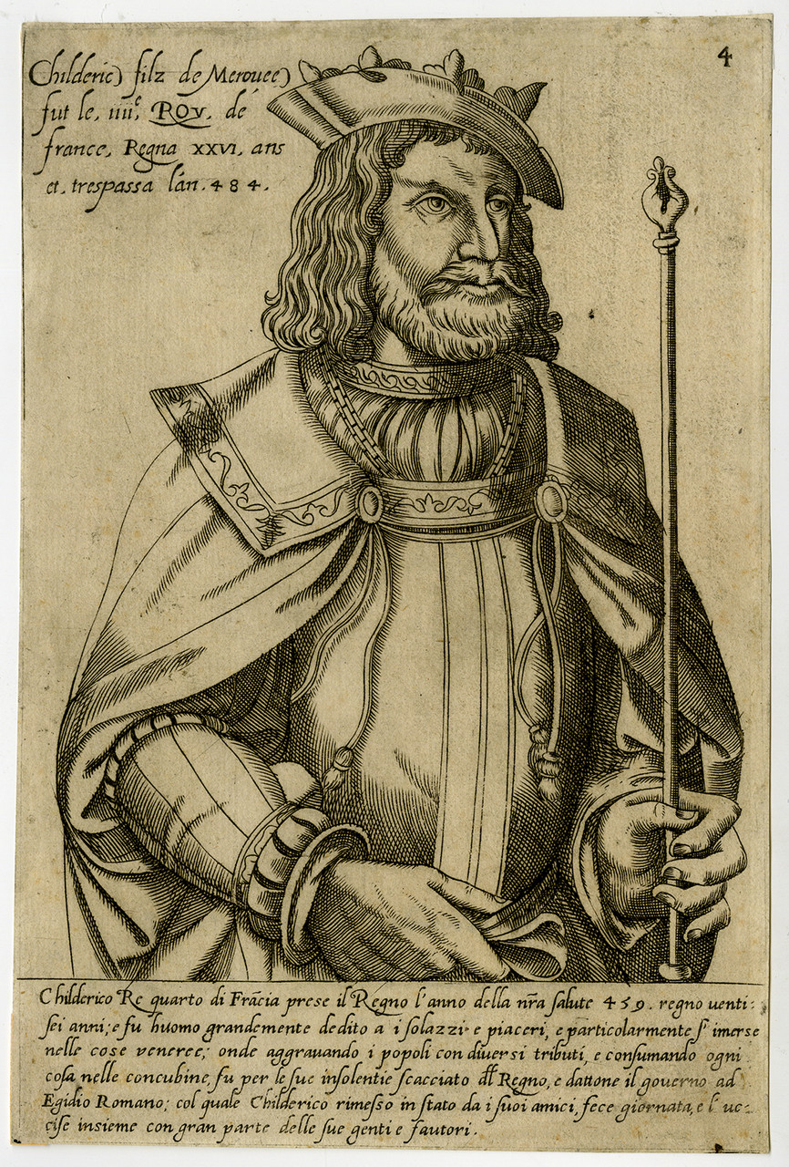 Antique Master  Print-PORTRAIT-CHILDERIC-KING-MEROVINGIAN-FRANCE-Anonymous-1588