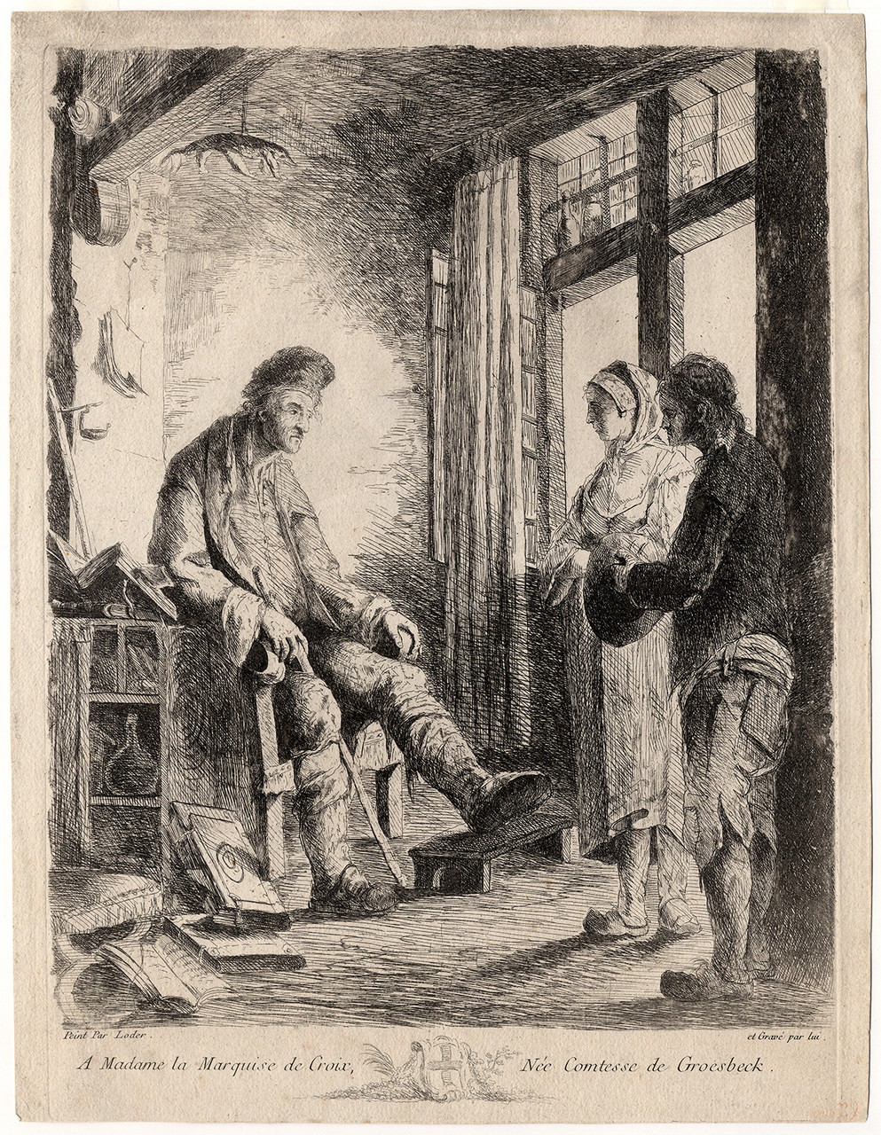 Antique Master Print-INTERIOR-DOCTOR-OFFICE-Loder-ca. 1780