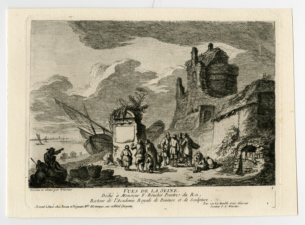 Antique Print-Frontispiece-A view near the river Seine in France