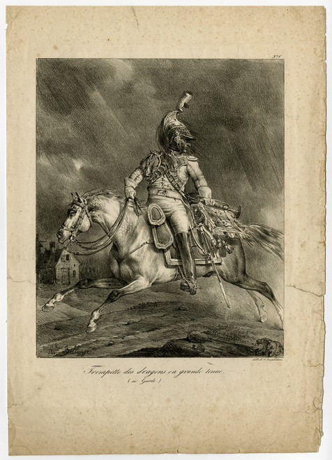 Antique Master Print-SOLDIER-DRAGOON-TRUMPETER-DRESS UNIFORM-Bellange-ca. 1820 - Main Image