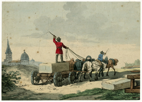 Antique Master Print-LANDSCAPE-GENRE-TRANSPORT-STONE-CART-Anonymous-ca. 1820 - Main Image