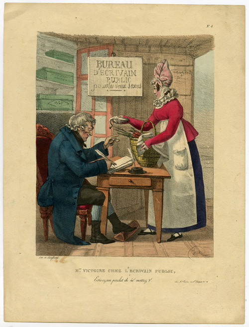 Antique Master Print-GENRE-WRITER-NOTARY-Monogrammist B. A.-Langlume-ca. 1825 - Main Image