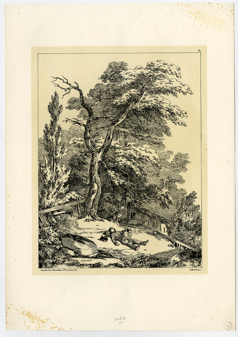 Antique Master Print-LANDSCAPE-SLEEPING SOLDIER-DOG-Charlet-ca. 1830 - Main Image