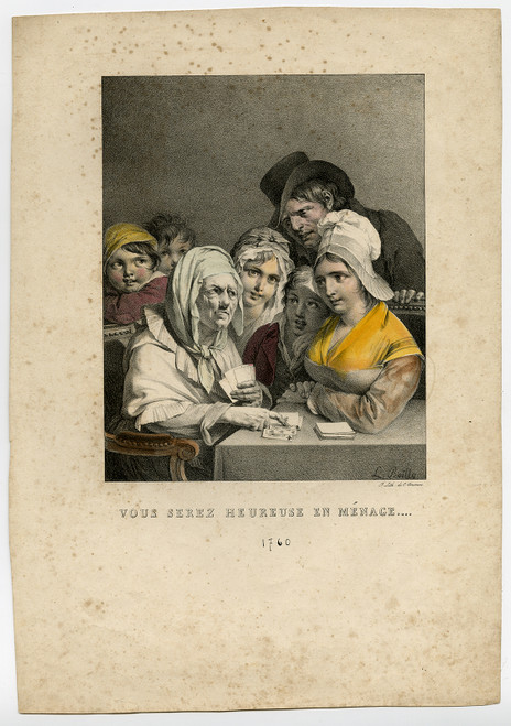 Antique Master Print-CARICATURE-FORTUNE TELLER-READING CARDS-Boilly-ca. 1820 - Main Image