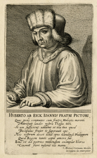 Rare Proof- Antique Master Print-PORTRAIT-HUBERT VAN EYCK-Hondius-1610 - Main Image
