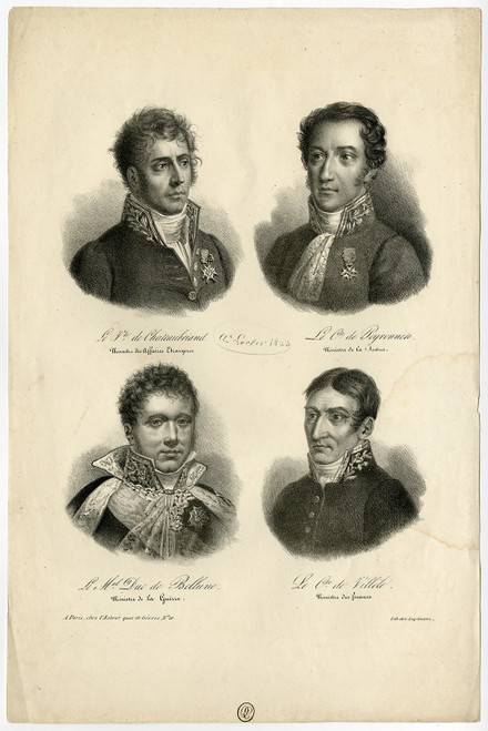 Antique Master Print-PORTRAIT-CHATEAUBRIAND-PEYRONNET-VILLELE.-Lecler-1823 - Main Image