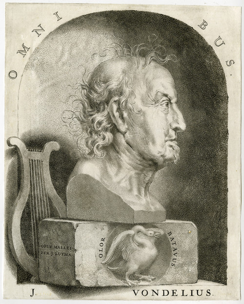 Rare Antique Master Print-PORTRAIT-VONDEL-HAMMERWORK-Lutma-ca. 1670 - Main Image