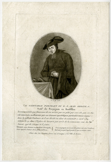 Antique Master Print-PORTRAIT-JEAN SERANE-PREACHER-Campion?-1784 - Main Image