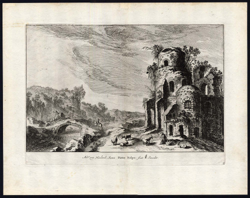 Antique Master Print-LANDSCAPE-RUIN-CATTLE-RUIN-pl.3-Pieter Nolpe-Nieulandt-1630 - Main Image
