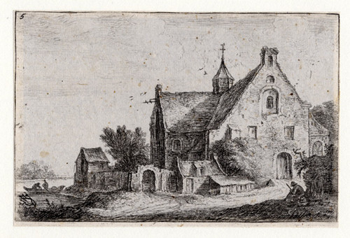 Antique Master Print-LANDSCAPE WITH CHURCH AN RIVER-H.11 IV (5)-Waterloo-1670 - Main Image