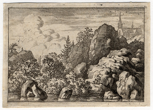 Antique Master Print-Norwegian landscape with rocks near pool-Everdingen-ca.1650 - Main Image