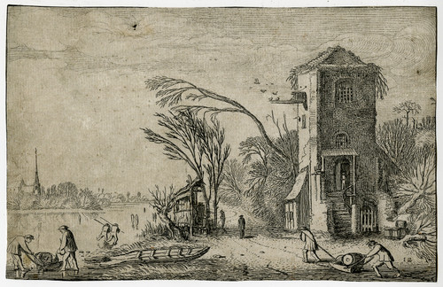 Antique Master Print-LANDSCAPE-TOWER-ICE SKATING-Van de Velde-1616 - Main Image