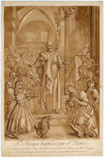 Antique Master Print-SAINT PRISCA-BAPTISM-ST. PETER-Sueur-Seri-Baglione-ca. 1720 - Main Image