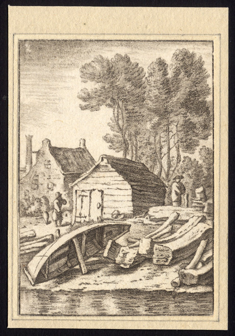 Antique Master Print-LANDSCAPE-WHARF-SHIP-Ploos van Amstel-Saftleven-1761 - Main Image
