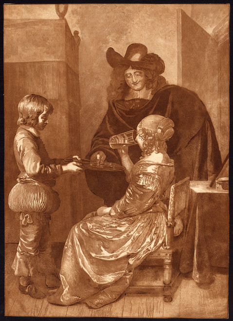 Antique Master Print-GENTLEMAN-LADY-PAGE-Ploos van Amstel/Brouwer-Ter Borch-1779 - Main Image