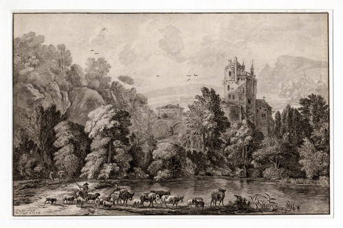 Antique Master Print-CASTLE-VALLEY-van Amstel/Brouwer-Van der Meer de Jonge-1784 - Main Image