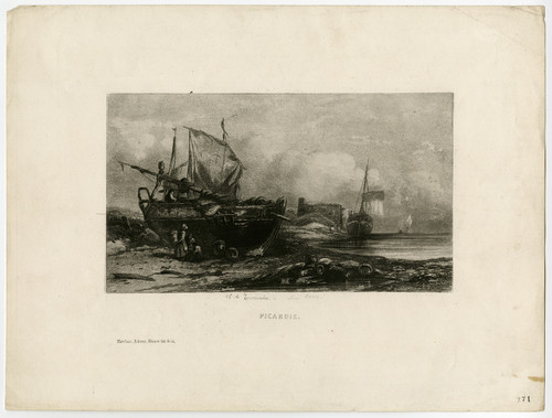 Antique Master Print-PICARDIE-MARINE-BEACHED SHIP-Marvy-Tournemine-ca. 1840 - Main Image