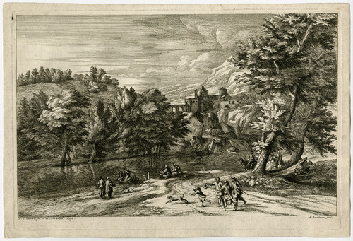 Antique Master Prints-STREAM-MOUNTAIN-VILLAGE-Vd Meulen-Boudewyns-ca. 1690 - Main Image