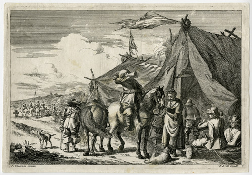 Rare Antique Master Print-CAMP-MILITARY-HORSE-TENT-Wouwerman-Hooghe-ca. 1670 - Main Image