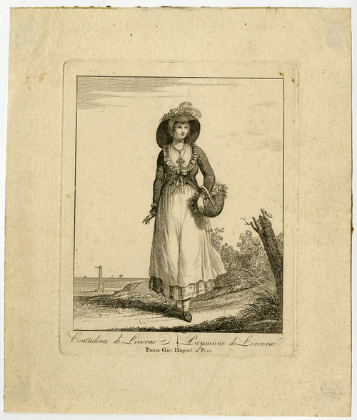 Antique Master Print-PEASANT GIRL-LIVORNO-LIGHTHOUSE-Rossi-Lasinio-ca. 1800 - Main Image