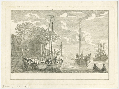 Very rare Antique Master Print-LANDSCAPE-AMSTERDAM-IJ-TOLHUIS-Spaan-ca. 1760 - Main Image