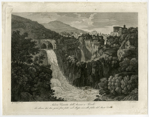 Antique Master Print-LANDSCAPE-WATERFALL-TIVOLI-ROME-Cottafavi-ca. 1837 - Main Image