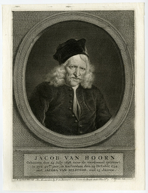 2 Antique Master Prints-OLD AGE-JACOB VAN HOORN-Quinkhard-Houbraken-1735 - Main Image