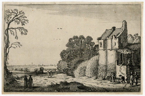 Antique Master Print-LANDSCAPE-LODGE-CITY-CARRIAGES-Van de Velde -1616 - Main Image
