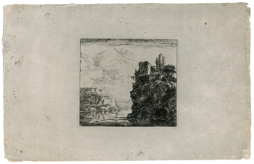 Antique Master Print-LANDSCAPE-HOUSE ON ROCKY SLOPE-Naywinx-ca. 1640 - Main Image