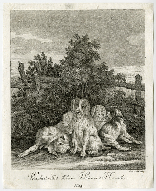 Antique Master Print-ANIMAL-HUNTING DOGS-Ridinger-1728 - Main Image