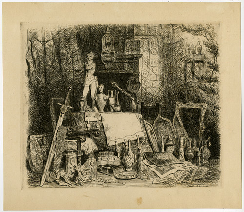 Antique Master Print-GENRE-INTERIOR-ANTIQUARIAN VERTELST-GHENT-Dillens-ca. 1840 - Main Image