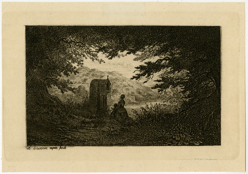 Antique Master Print-LANDSCAPE-SHRINE-MOTHER-CHILD-Severin-ca. 1840 - Main Image