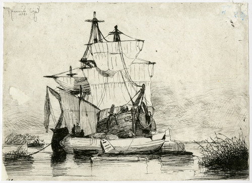 Antique Master Print-GENRE-MARINE-SHIP-SAIL-Linnig-1842 - Main Image